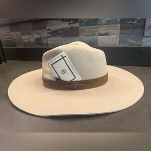 Custom Brixton Cream Hat with Vintage Gucci card and feather inserted into band